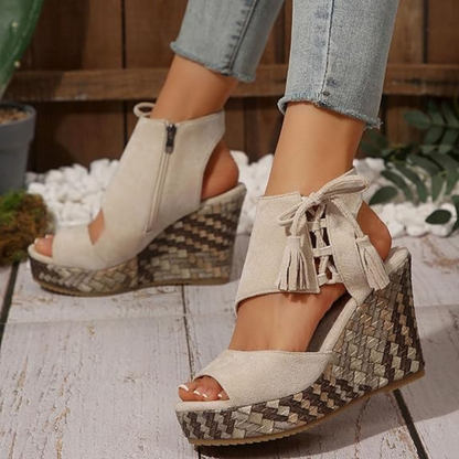 Sandalias de cuña con plataforma y punta abierta para mujer