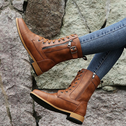 Botas de caña media con cierre ajustable y cordones decorativos para mujer