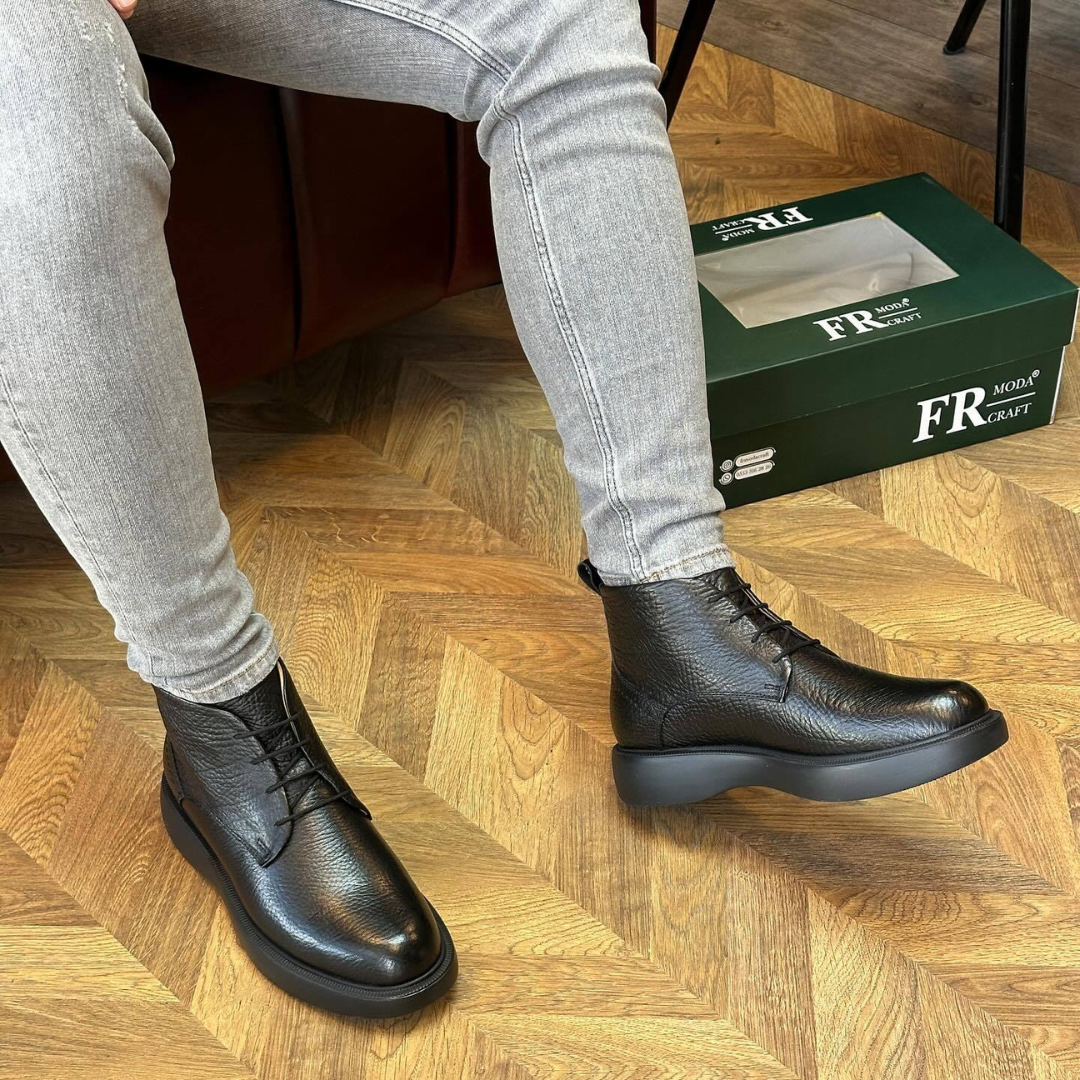 Botas en Cuero de Textura Rugosa para Hombre
