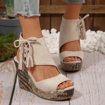 Sandalias de cuña con plataforma y punta abierta para mujer