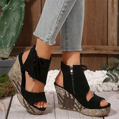 Sandalias de cuña con plataforma y punta abierta para mujer