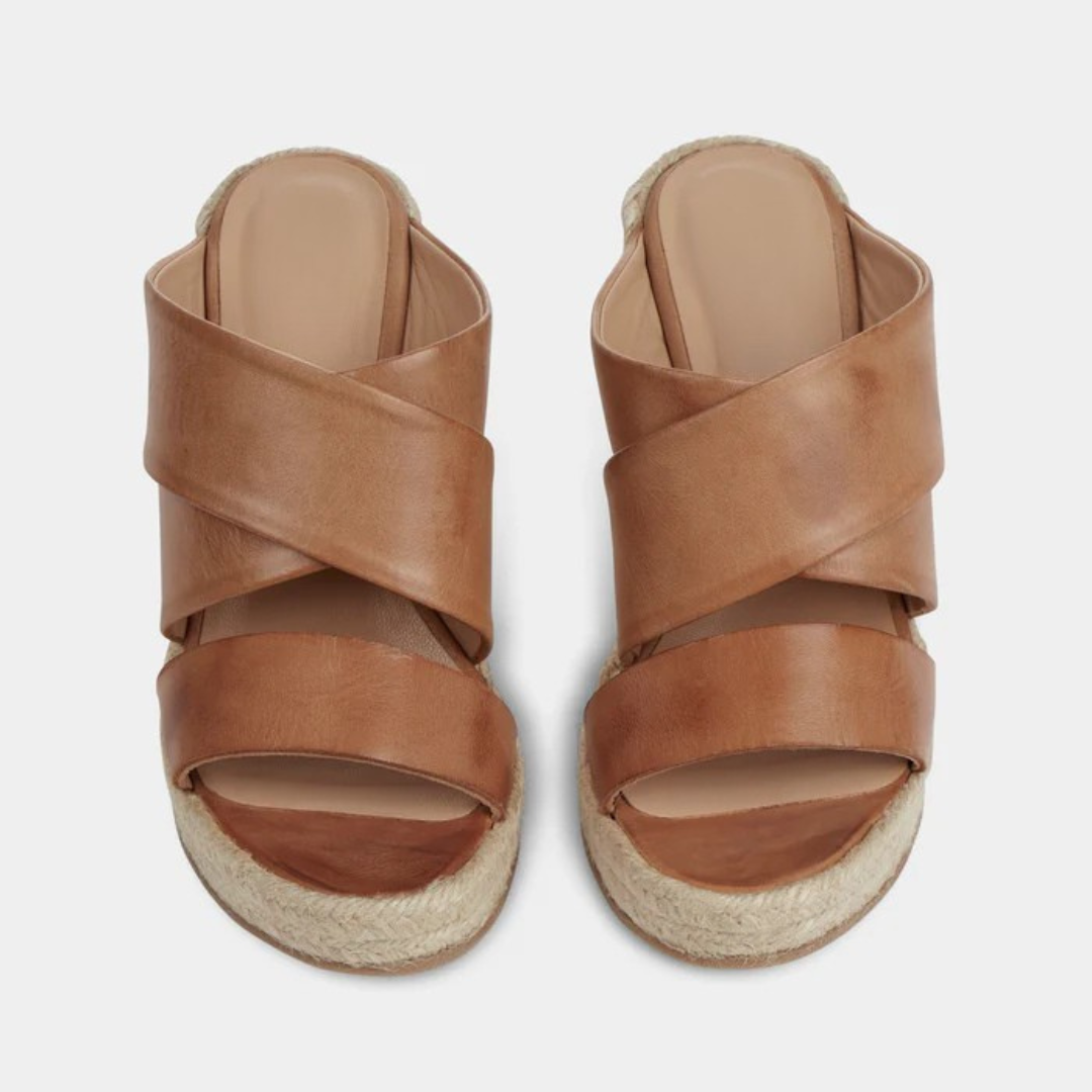 Sandalia de cuña para mujer con tiras cruzadas y plataforma de yute®